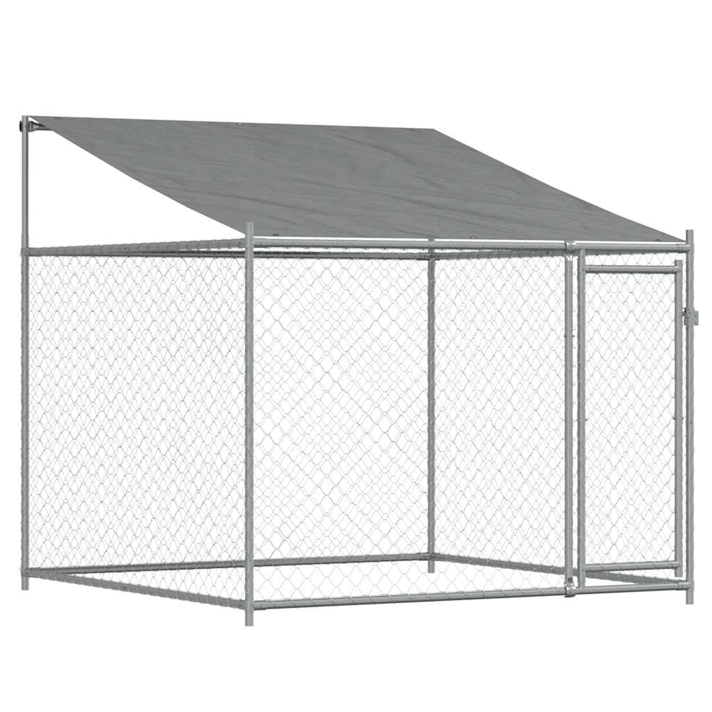 NNEVL Hundekäfig mit Dach & Tür Grau 2x2x2 m - Verzinkter Stahl Outdoor Zwinger