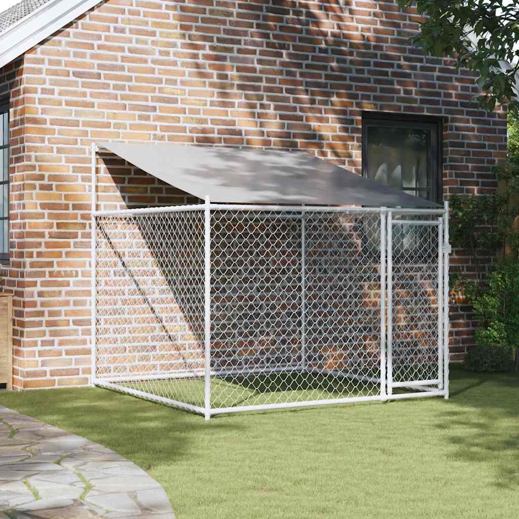 NNEVL Hundekäfig mit Dach & Tür Grau 2x2x2 m - Verzinkter Stahl Outdoor Zwinger