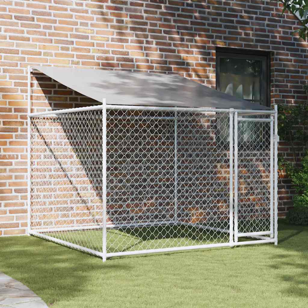 NNEVL Hundekäfig mit Dach & Tür Grau 2x2x2 m - Verzinkter Stahl Outdoor Zwinger